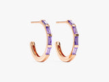 Baguette Amethyst Hoop Earrings in 14k Solid Gold
