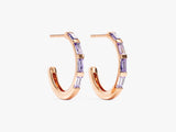 Baguette Alexandrite Hoop Earrings in 14k Solid Gold