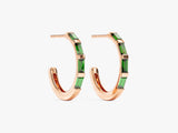 Baguette Emerald Hoop Earrings in 14k Solid Gold