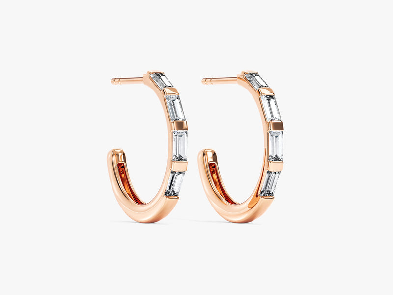 Baguette Diamond Birthstone Hoop Earrings in 14k Solid Gold
