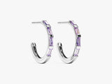 Baguette Alexandrite Hoop Earrings in 14k Solid Gold