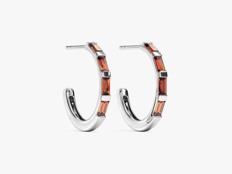 Baguette Garnet Hoop Earrings in 14k Solid Gold