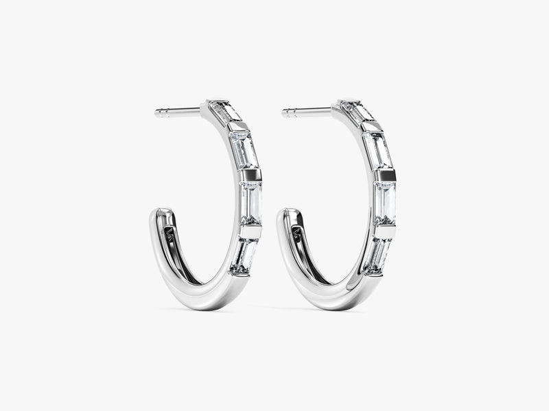 Baguette Diamond Birthstone Hoop Earrings in 14k Solid Gold