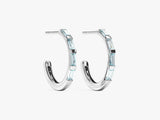 Baguette Aquamarine Hoop Earrings in 14k Solid Gold
