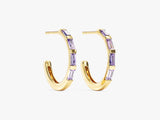 Baguette Alexandrite Hoop Earrings in 14k Solid Gold