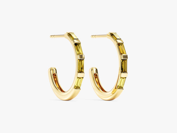 Baguette Peridot Hoop Earrings in 14k Solid Gold
