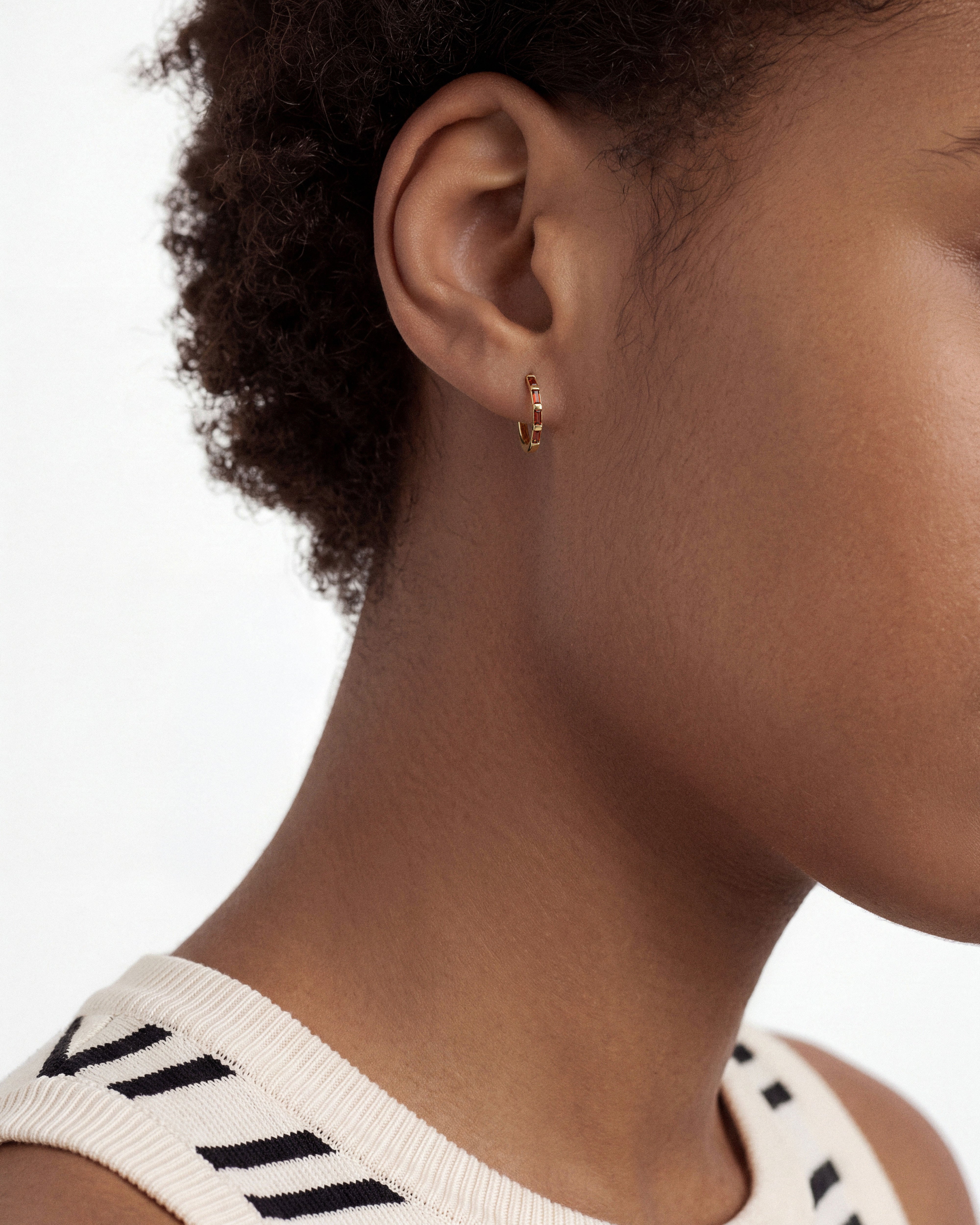 Baguette Birthstone Hoop Earrings