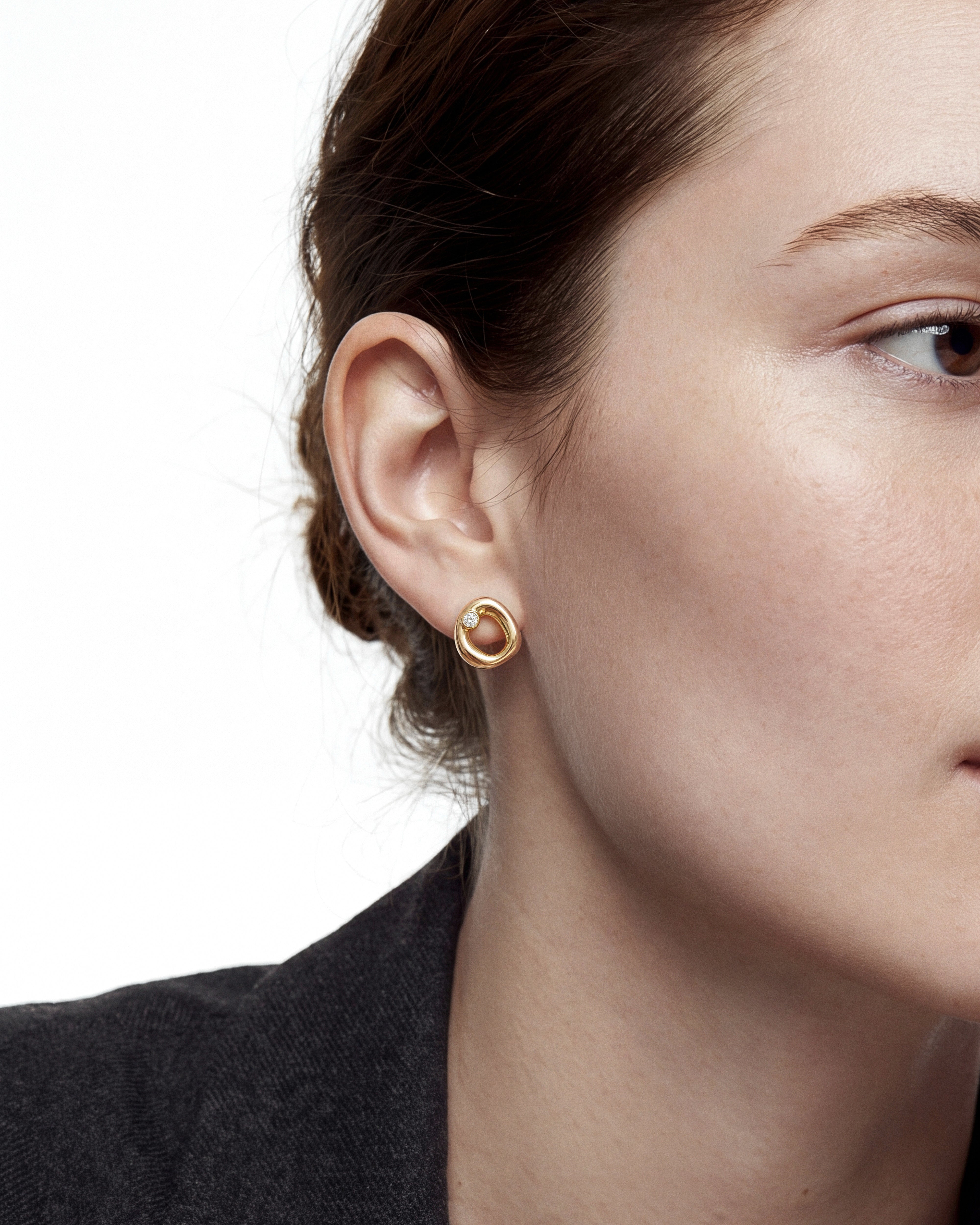 Open Circle Diamond Stud Earrings