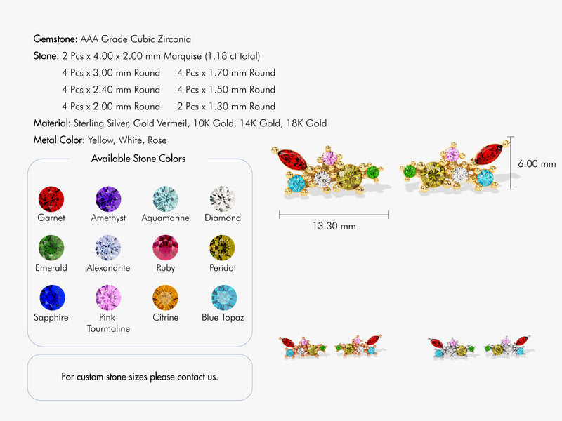 Tiny Cluster Birthstone Stud Earrings