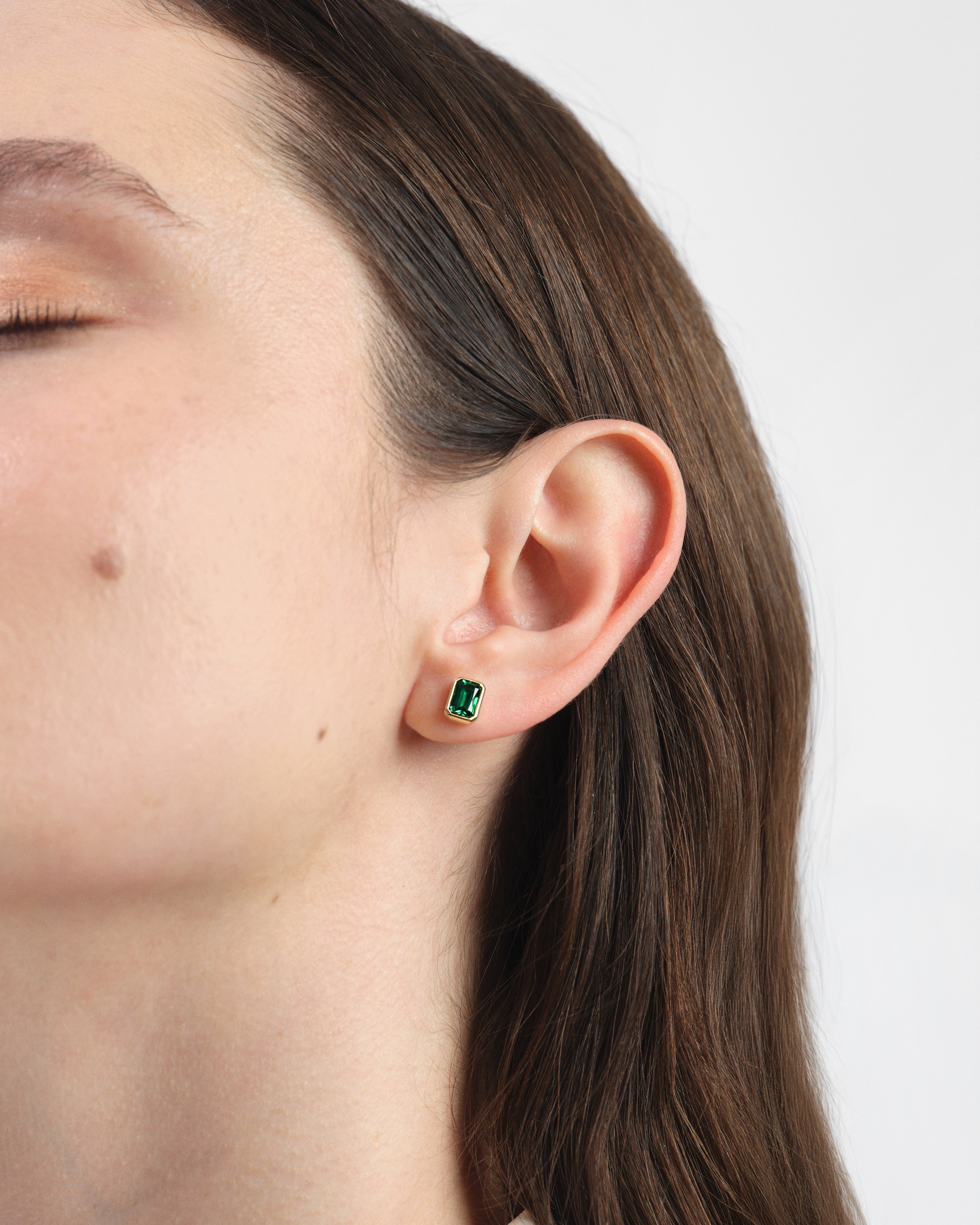 Bezel Emerald Cut Birthstone Earrings