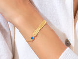 Nameplate Blue Topaz Bracelet in 14K Solid Gold