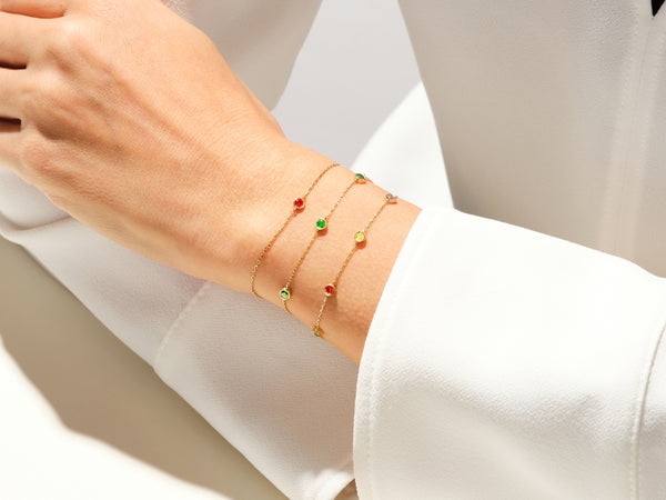 Bezel Set Emerald Station Bracelet in 14k Solid Gold