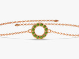 Open Circle Emerald Bracelet in 14k Solid Gold