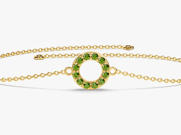 Open Circle Emerald Bracelet in 14k Solid Gold