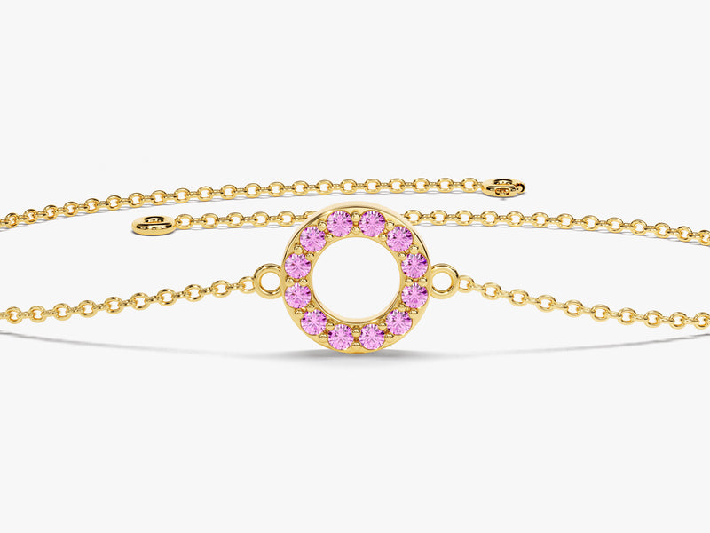 Open Circle Pink Tourmaline Bracelet in 14k Solid Gold