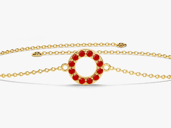 Open Circle Ruby Bracelet in 14k Solid Gold