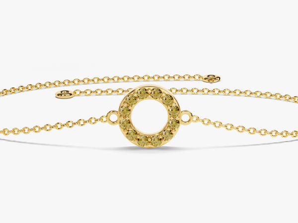Open Circle Peridot Bracelet in 14k Solid Gold