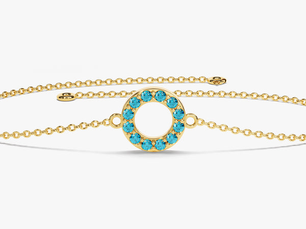 Open Circle Blue Topaz Bracelet in 14k Solid Gold