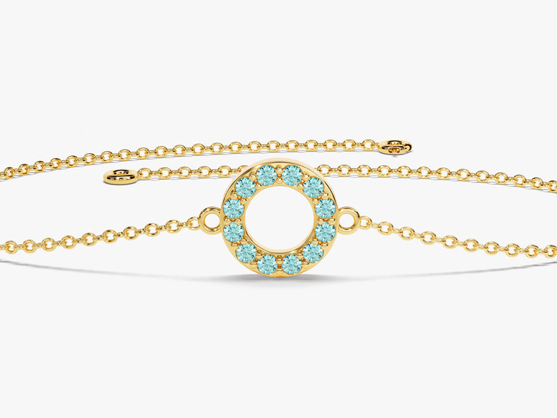 Open Circle Aquamarine Bracelet in 14k Solid Gold