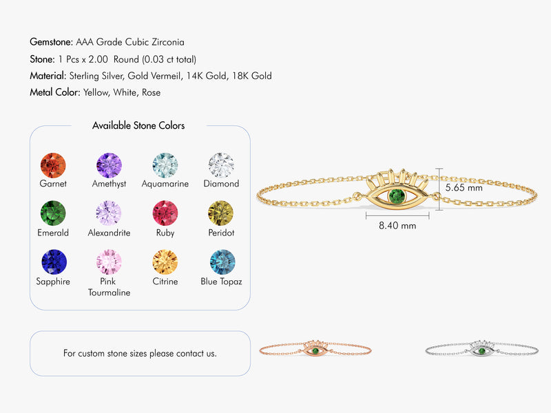 Bezel Set Evil Eye Birthstone Bracelet