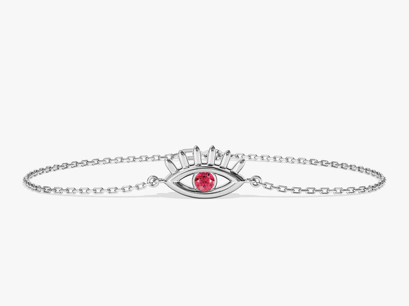 Bezel Set Evil Eye Birthstone Bracelet