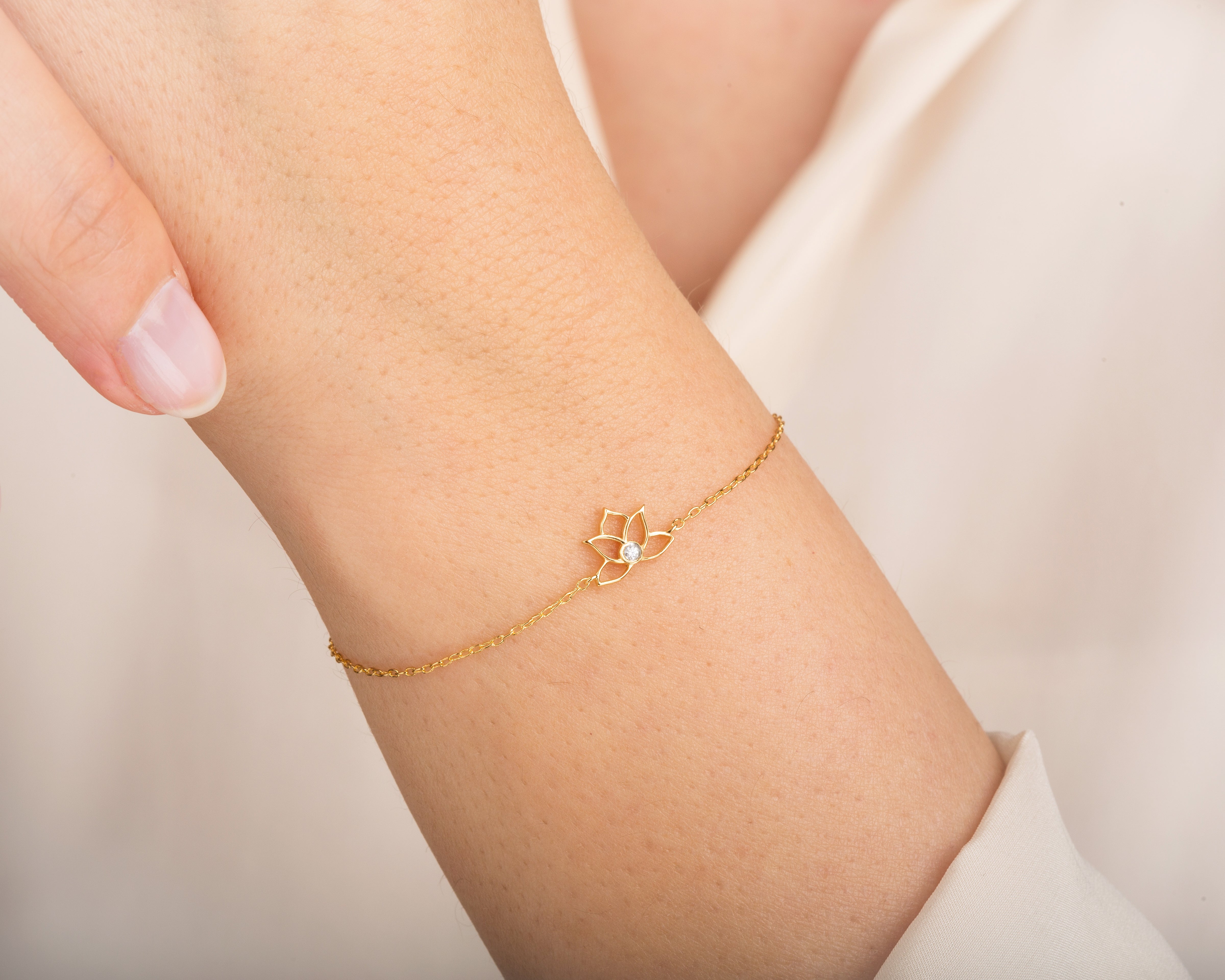 Gold lotus bracelet with diamond accent jewelry