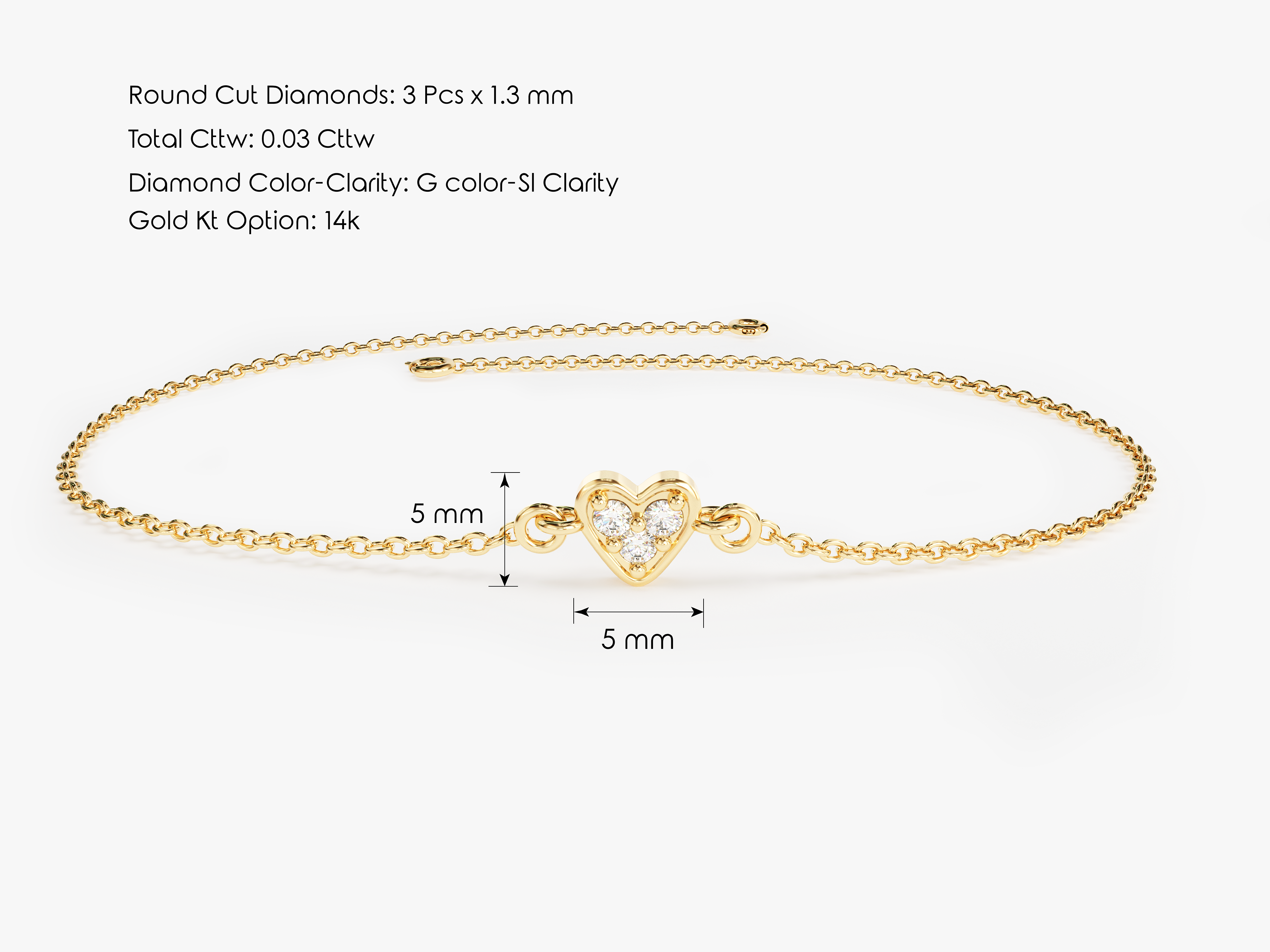 Gold heart bracelet with diamonds, 14k gold, 0.03 cttw