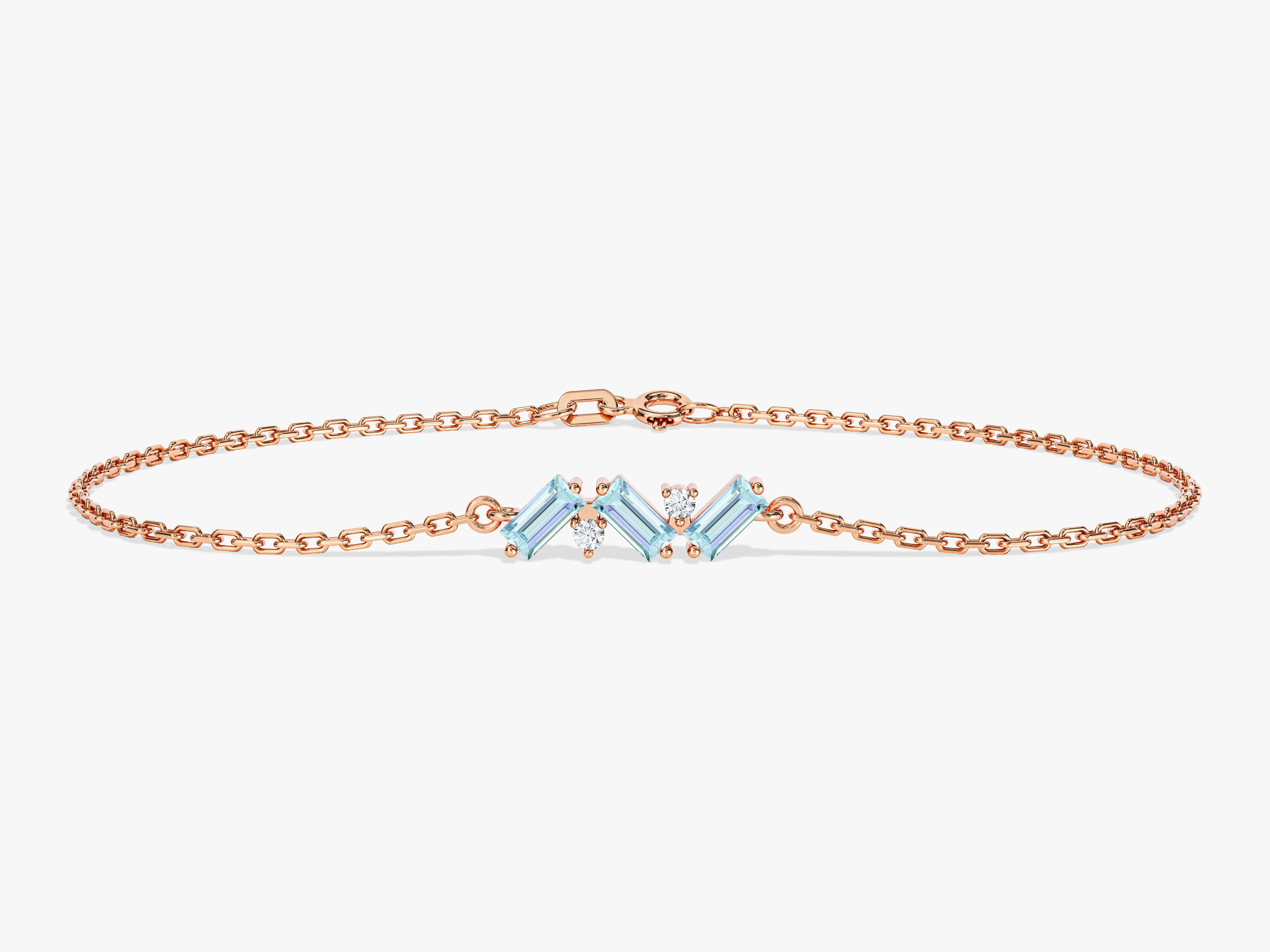 Baguette Cut Aquamarine Bracelet in 14k Solid Gold