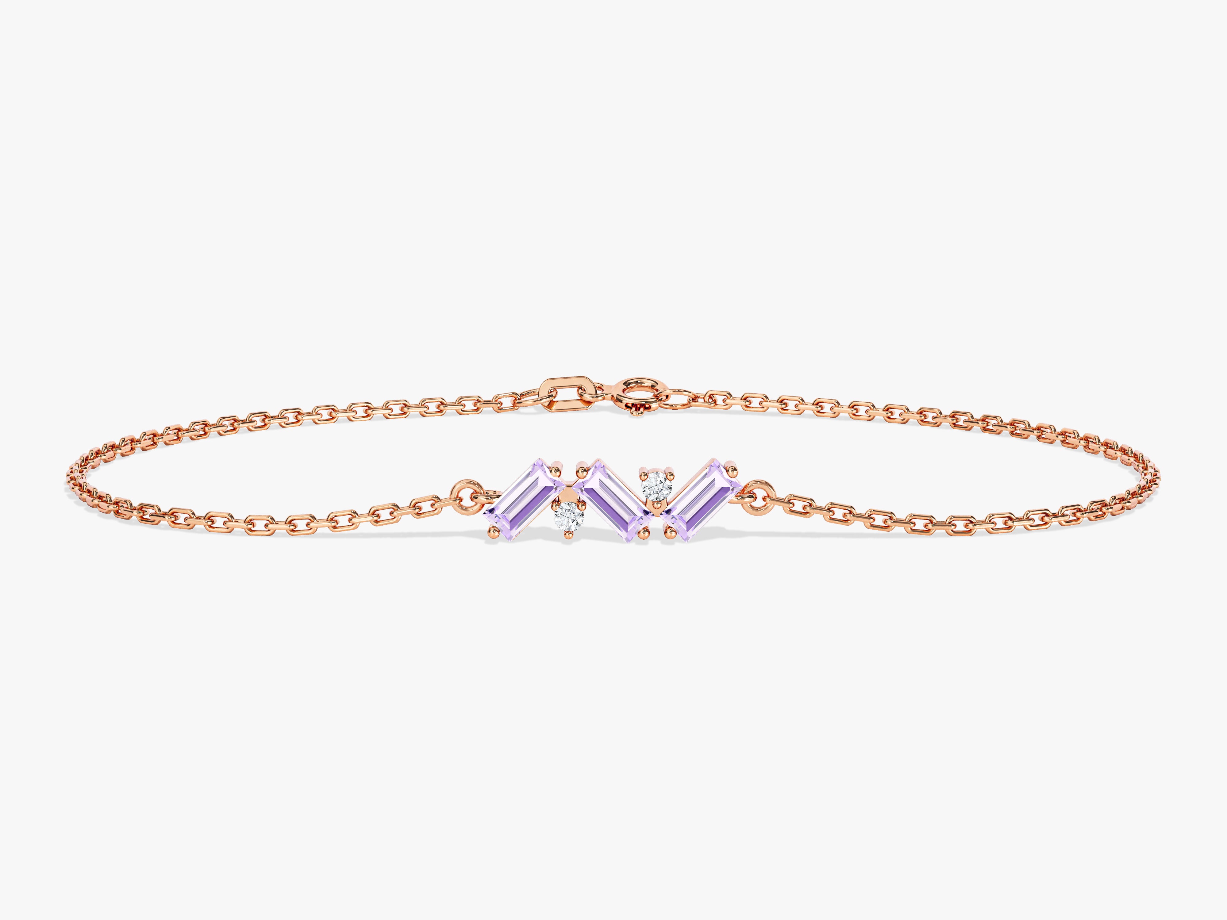 Baguette Cut Alexandrite Bracelet in 14k Solid Gold