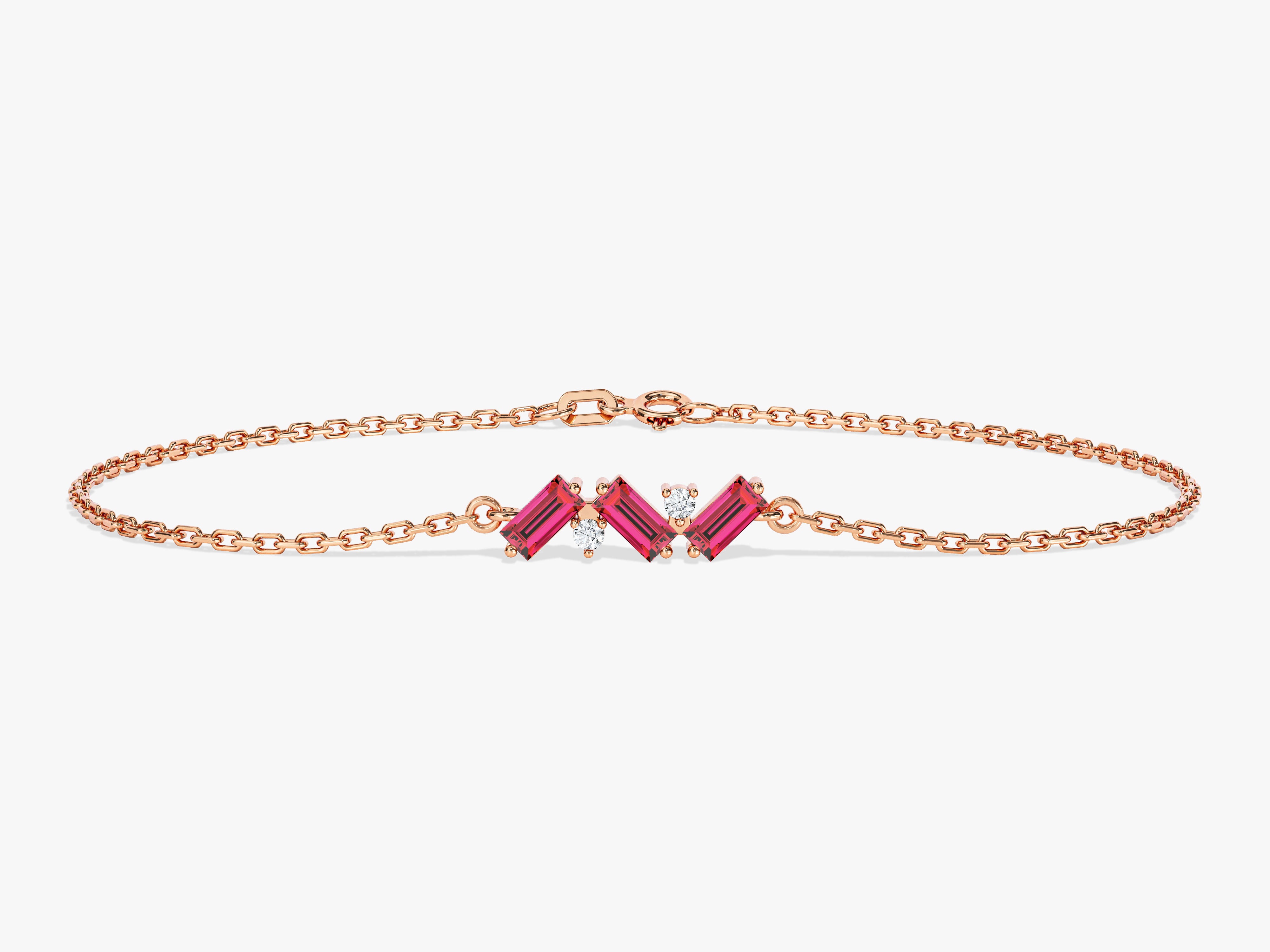 Baguette Cut Ruby Bracelet in 14k Solid Gold