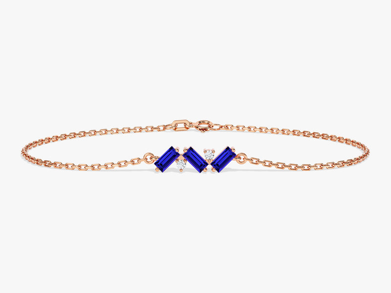 Baguette Cut Sapphire Bracelet in 14k Solid Gold