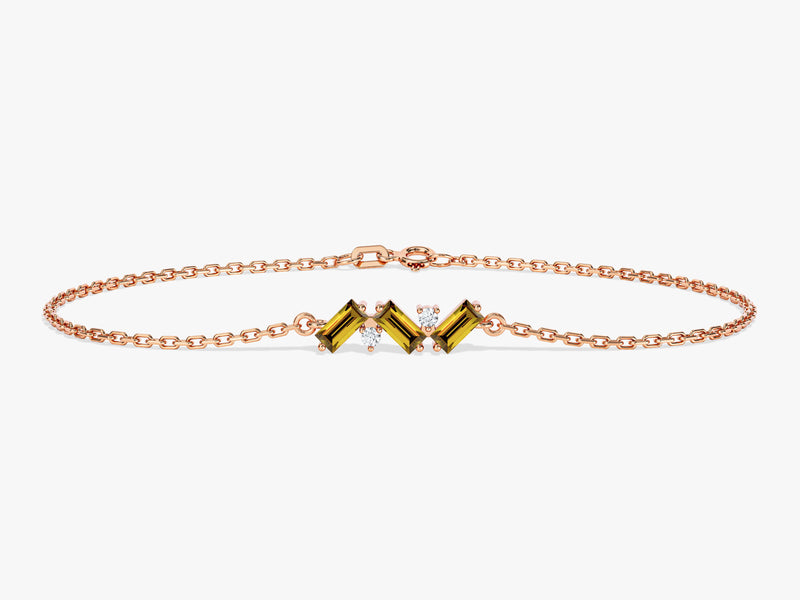 Baguette Cut Peridot Bracelet in 14k Solid Gold