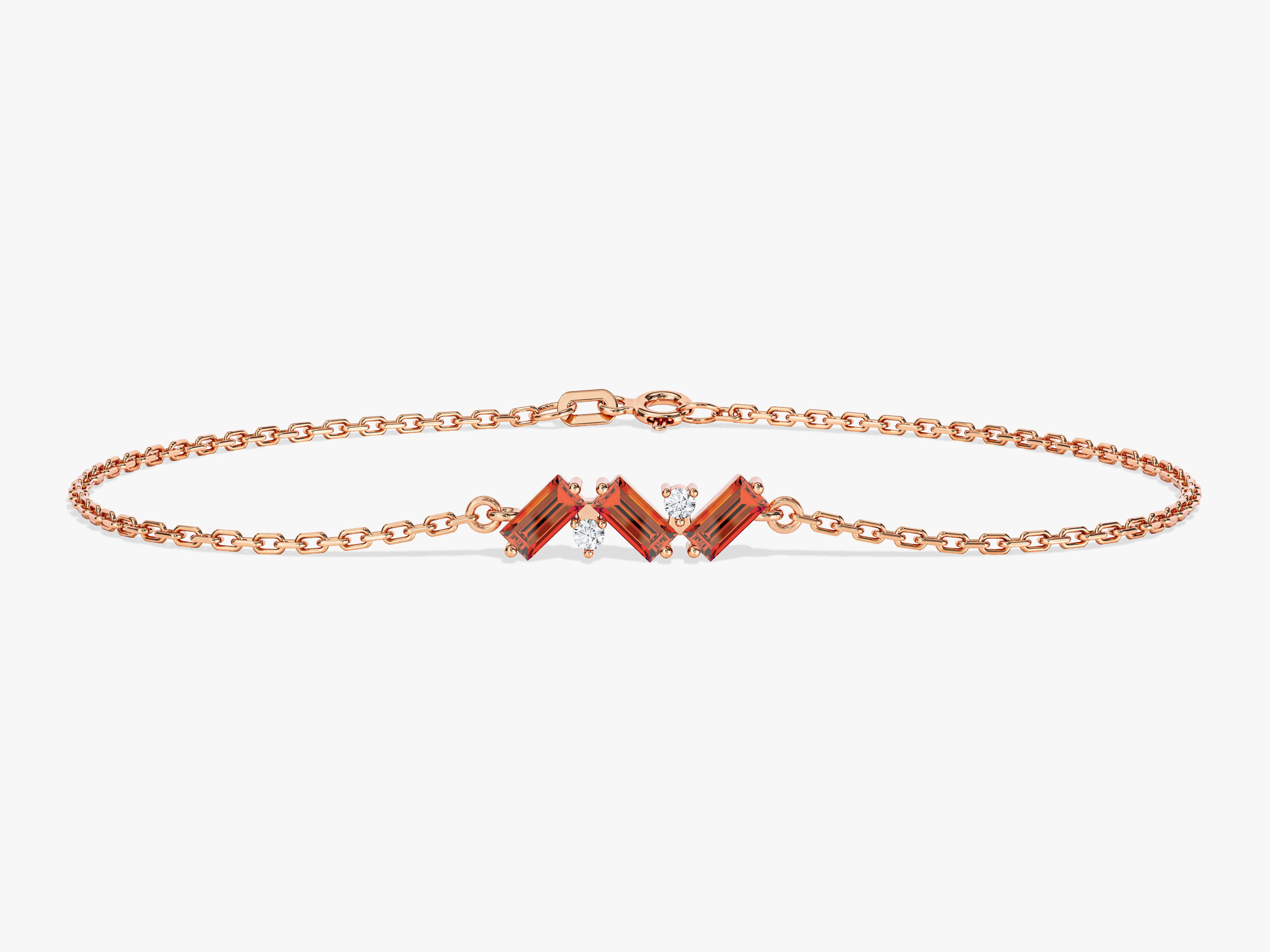 Baguette Cut Garnet Bracelet in 14k Solid Gold