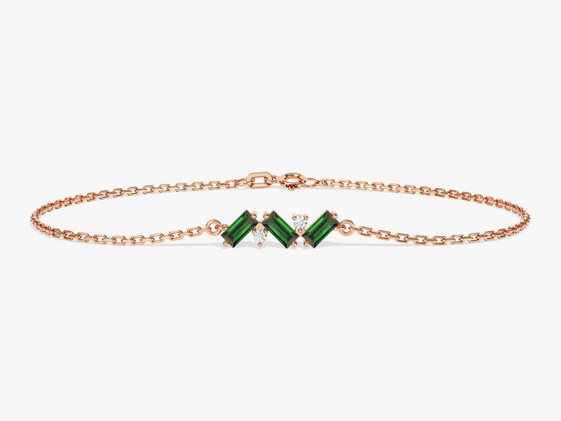 Baguette Cut Emerald Bracelet in 14k Solid Gold