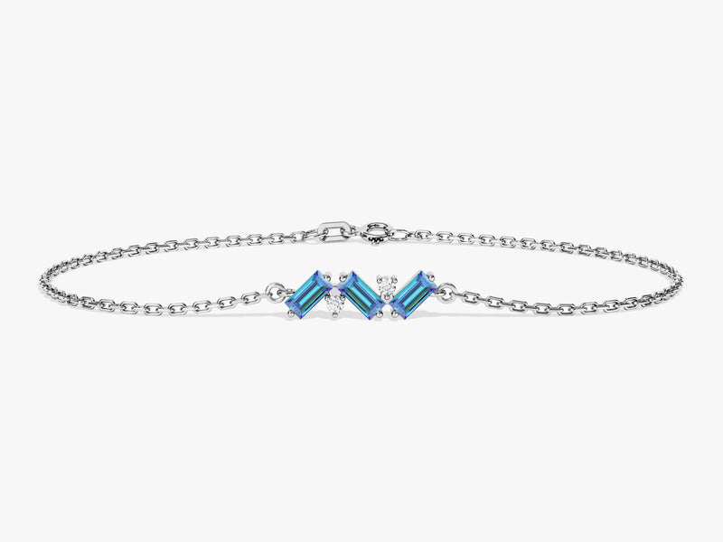 Baguette Cut Blue Topaz Bracelet in 14k Solid Gold