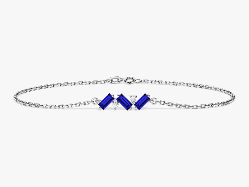 Baguette Cut Sapphire Bracelet in 14k Solid Gold