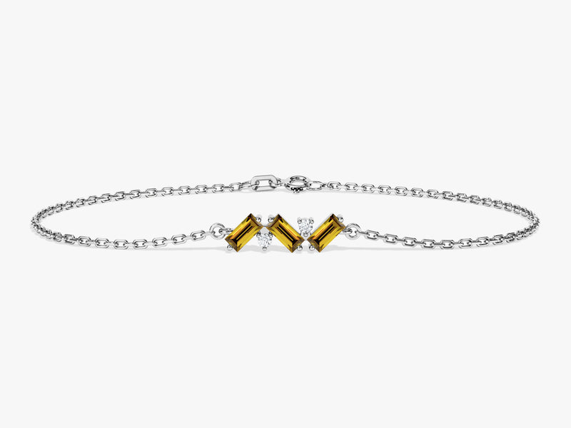 Baguette Cut Peridot Bracelet in 14k Solid Gold