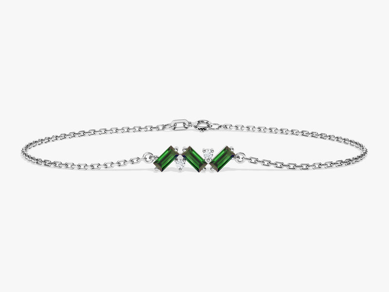 Baguette Cut Emerald Bracelet in 14k Solid Gold