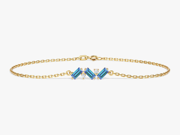 Baguette Cut Blue Topaz Bracelet in 14k Solid Gold
