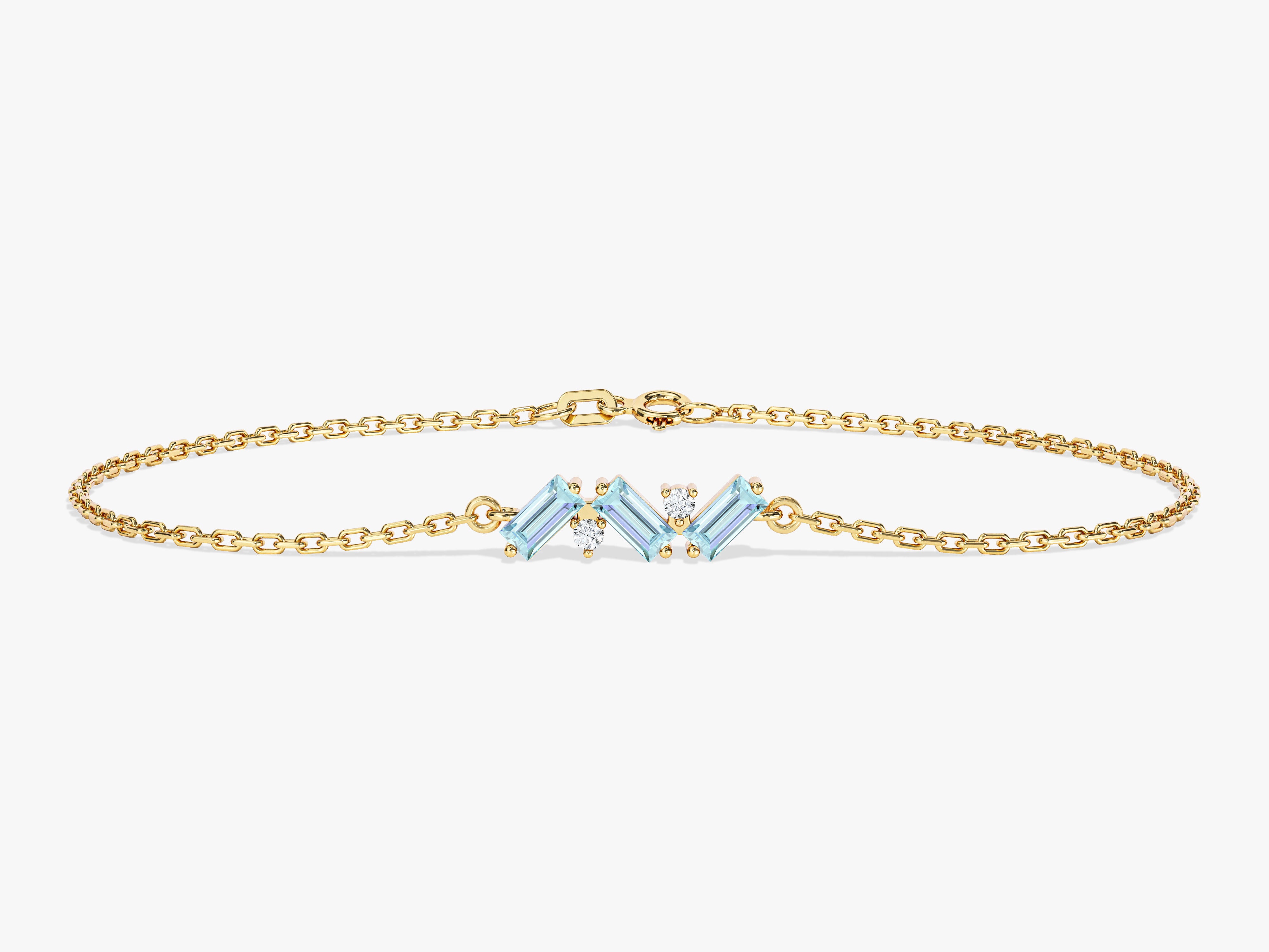 Baguette Cut Aquamarine Bracelet in 14k Solid Gold