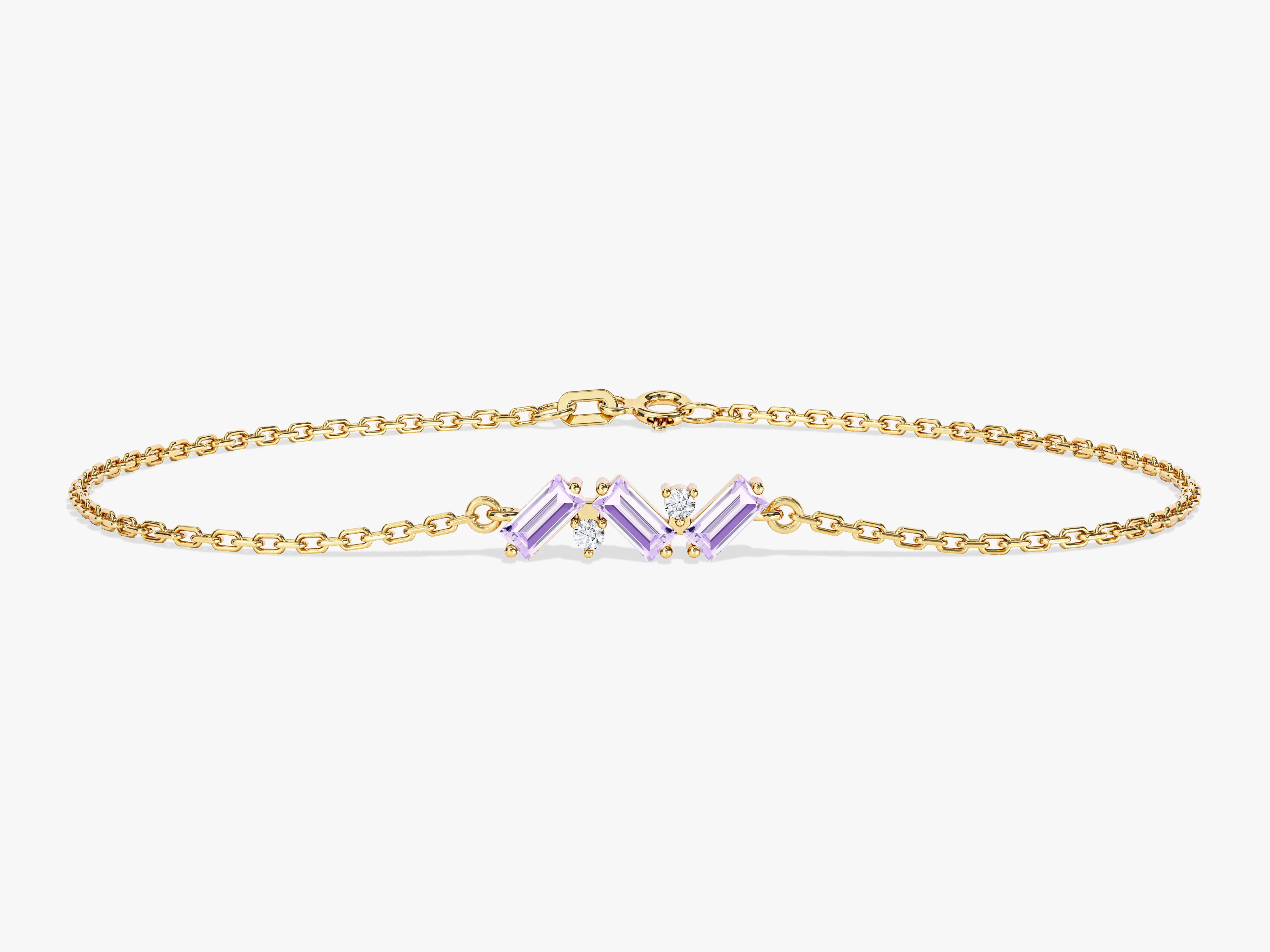 Baguette Cut Alexandrite Bracelet in 14k Solid Gold