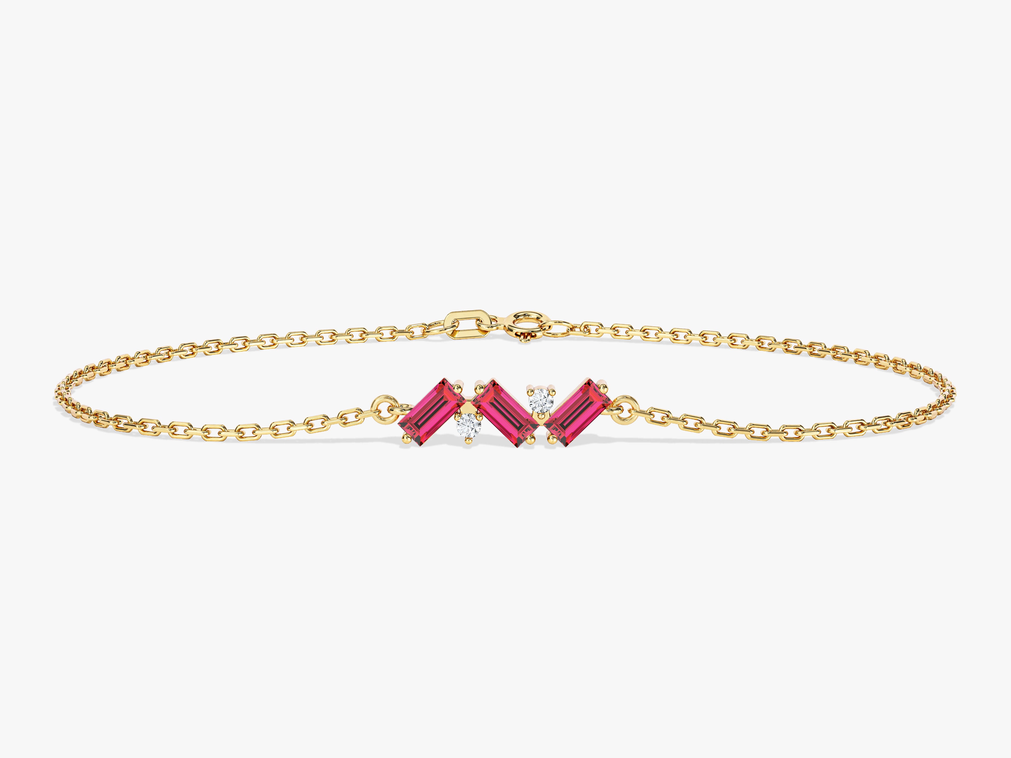 Baguette Cut Ruby Bracelet in 14k Solid Gold