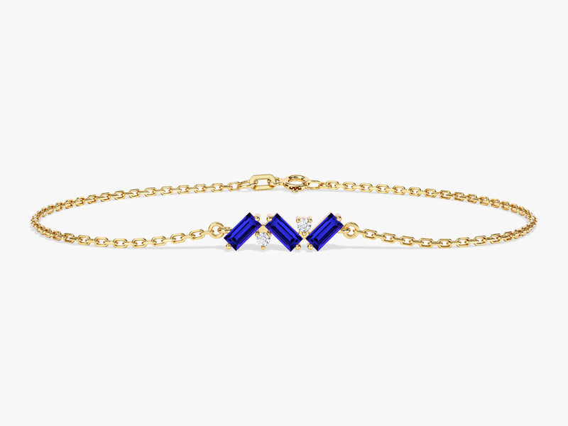 Baguette Cut Sapphire Bracelet in 14k Solid Gold