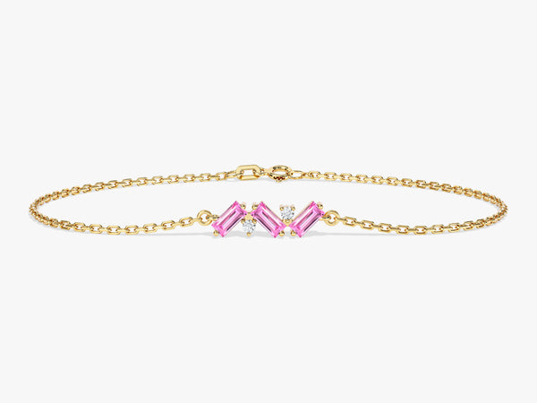 Baguette Cut Pink Tourmaline Bracelet in 14k Solid Gold
