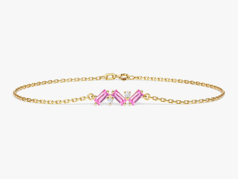 Baguette Cut Pink Tourmaline Bracelet in 14k Solid Gold
