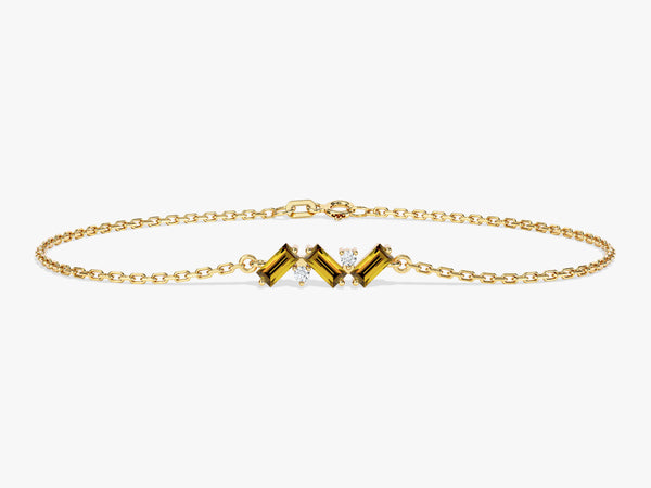 Baguette Cut Peridot Bracelet in 14k Solid Gold