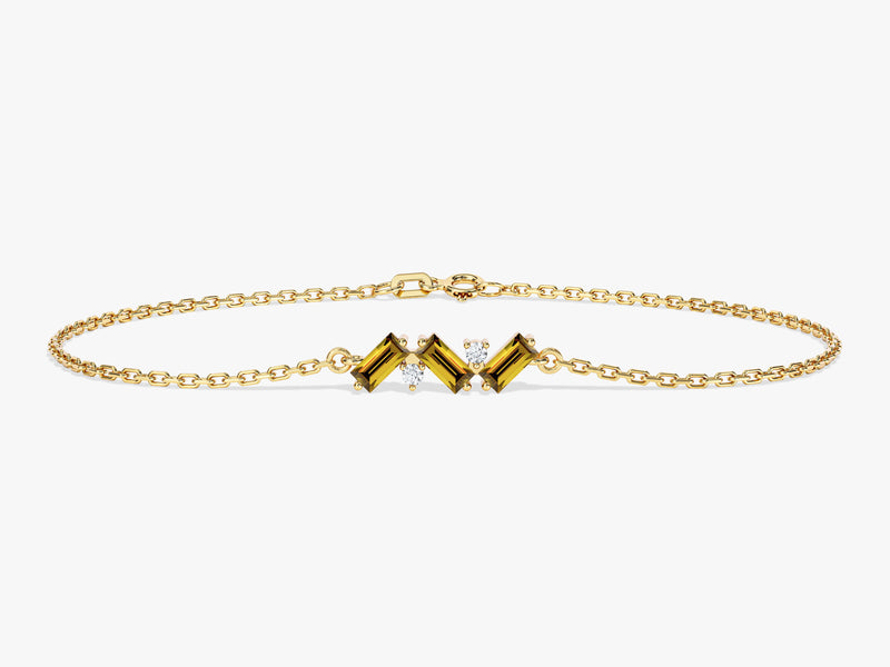 Baguette Cut Peridot Bracelet in 14k Solid Gold