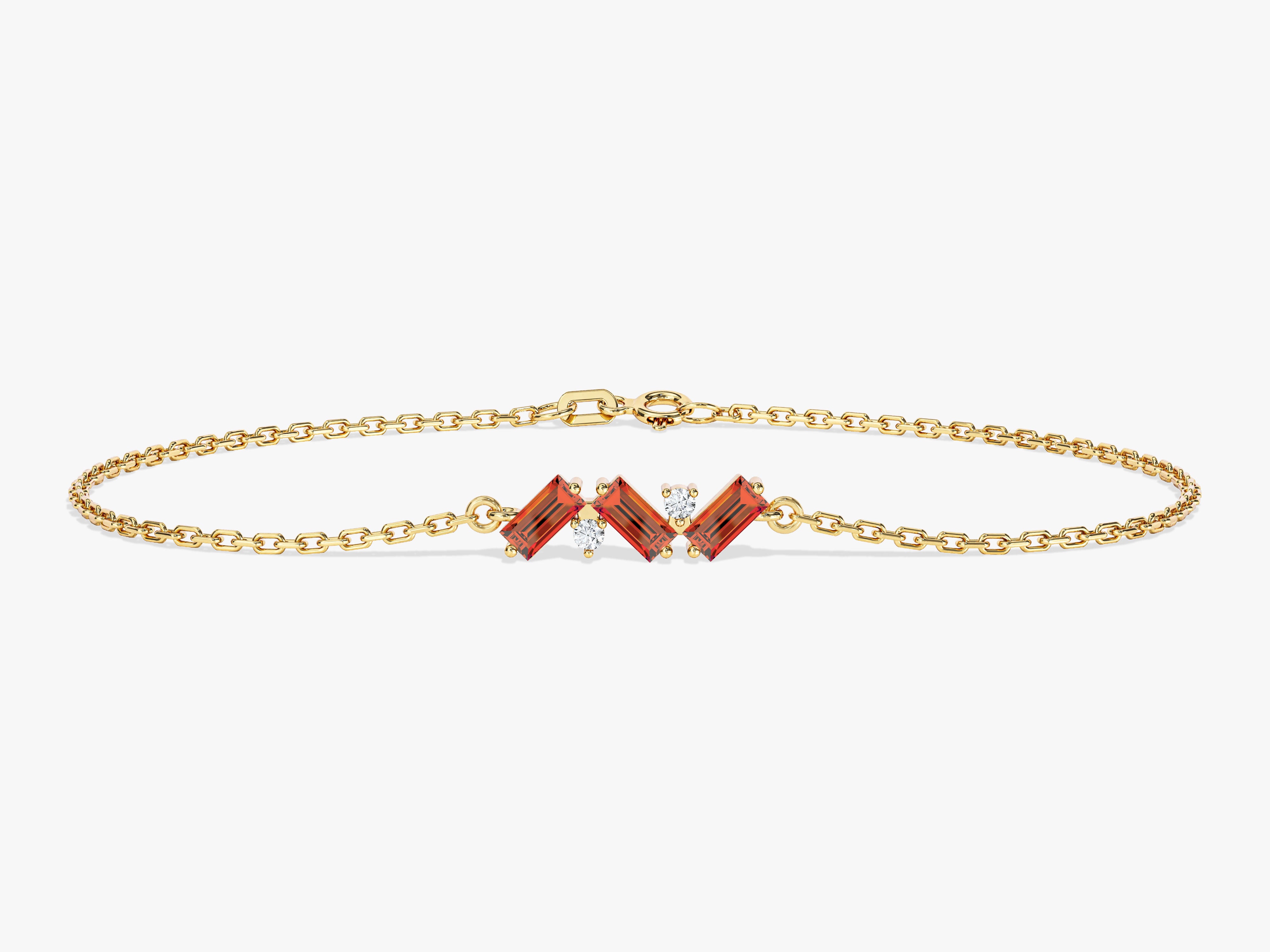 Baguette Cut Garnet Bracelet in 14k Solid Gold