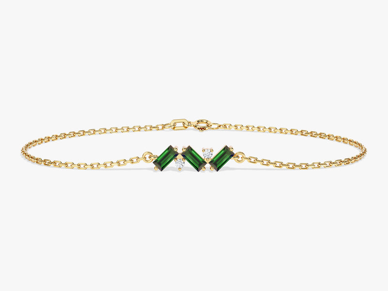 Baguette Cut Emerald Bracelet in 14k Solid Gold