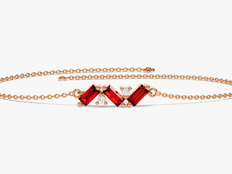 Baguette Cut Garnet Bracelet in 14k Solid Gold